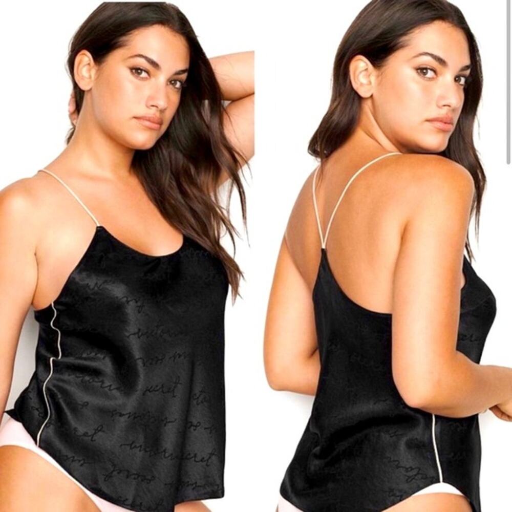 Victoria's Secret Satin Strappy Racerback Script Logo Flowy Tank Nighty MEDIUM